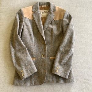Vintage tweed blazer suede accents 70s